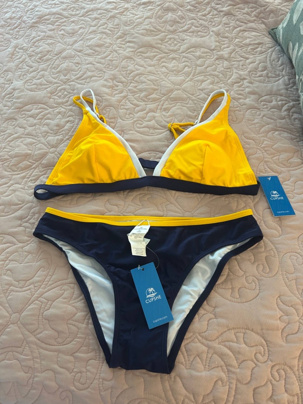 Cupshe Yellow & Navy Colorblock Triangle Bikini